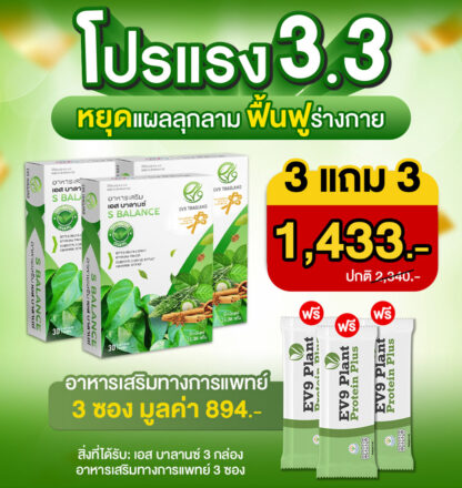 โปรพิเศษ เอสบาลานซ์ 3 กล่อง แถมโปรตีน 3 ซอง